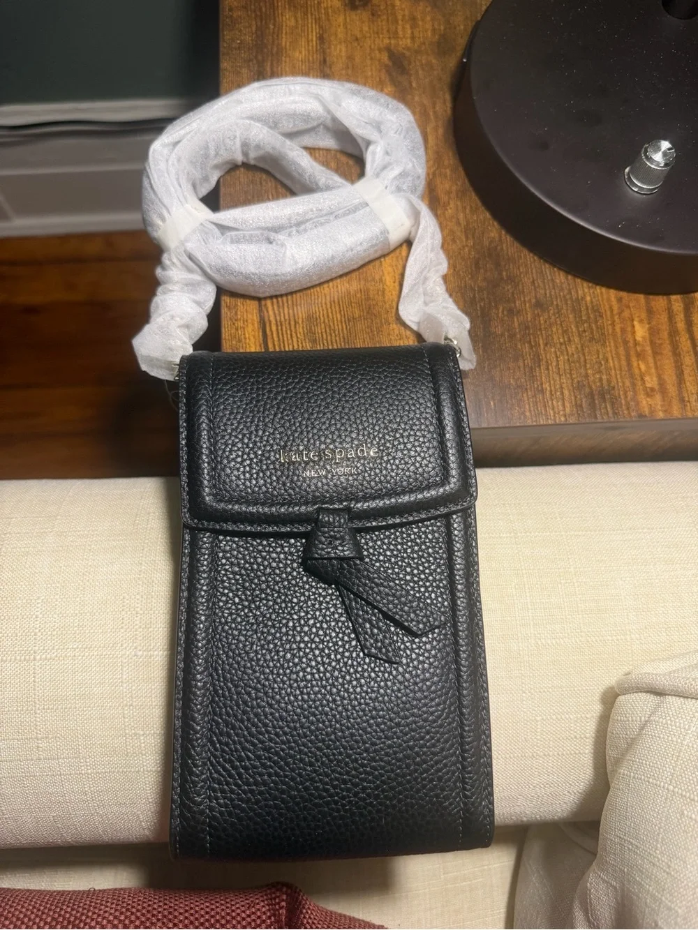 kate spade Black Pebbled Leather Phone Crossbody Bag
